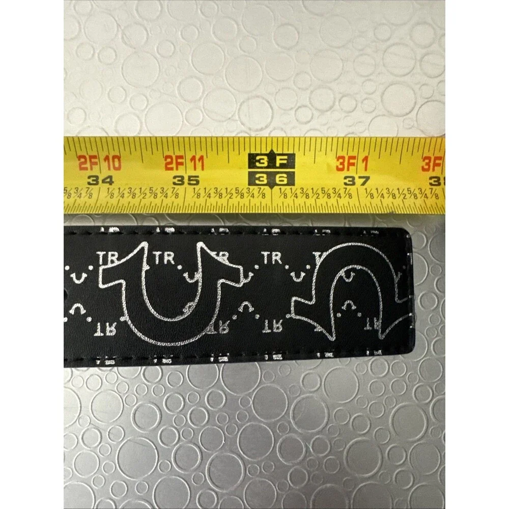 True Religion Mens 32 Black Silver Horseshoe Monogram Belt Y2K Streetwear NWT